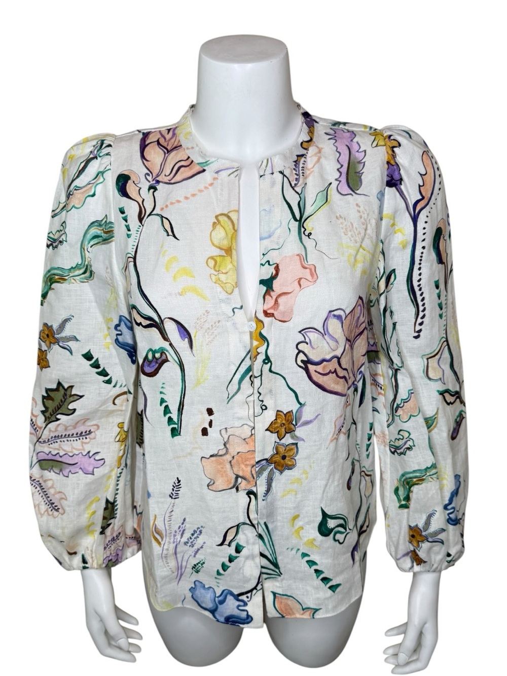 Dorothee Schumacher Floral Linen Top Blouse Size 1 Small Multicolor